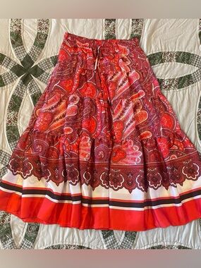 Ralph Lauren Red Paisley Tiered Maxi Skirt Size Medium Preppy Western